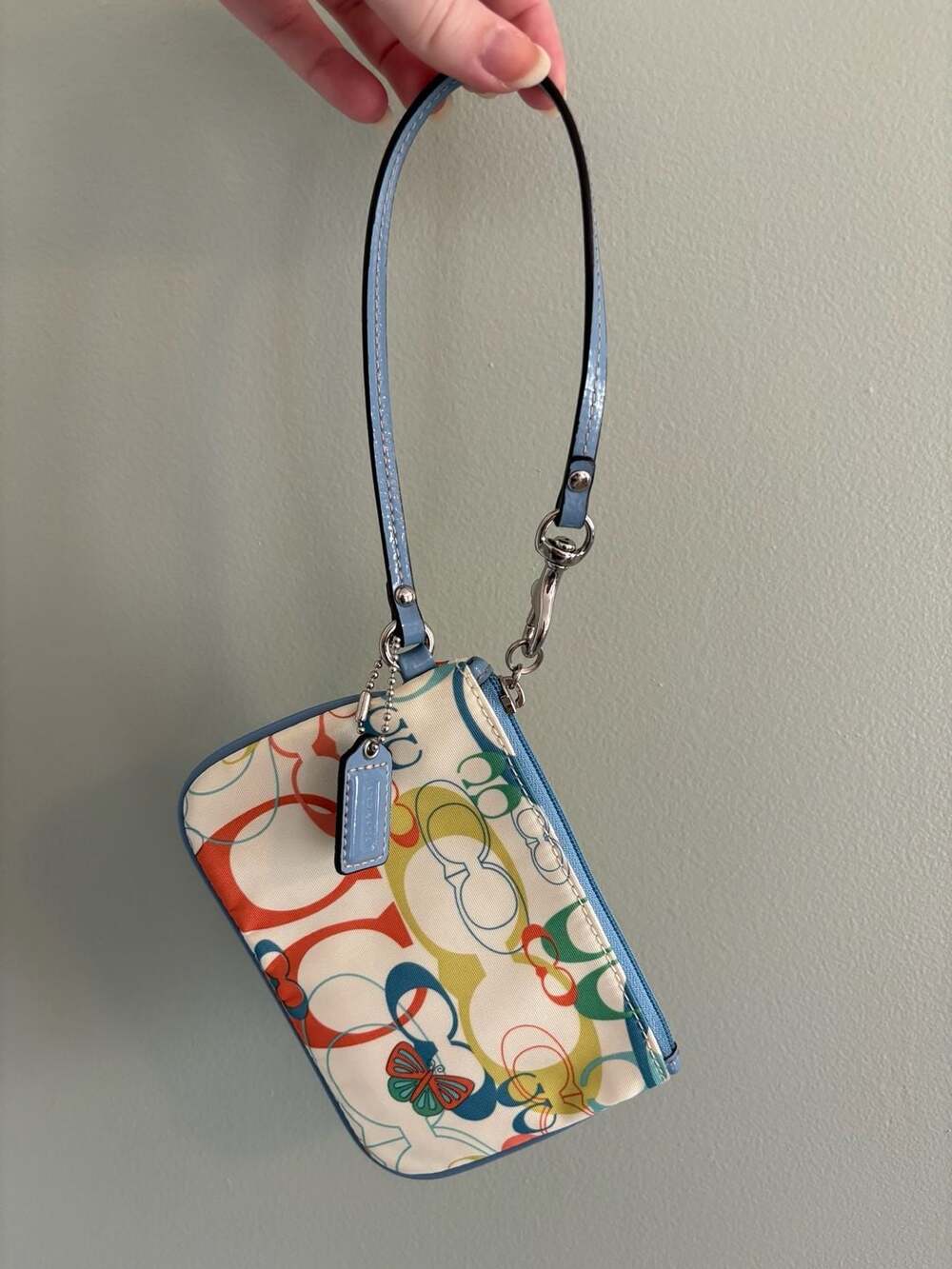 Coach Optic Signature Butterfly Print Blue Wristlet
